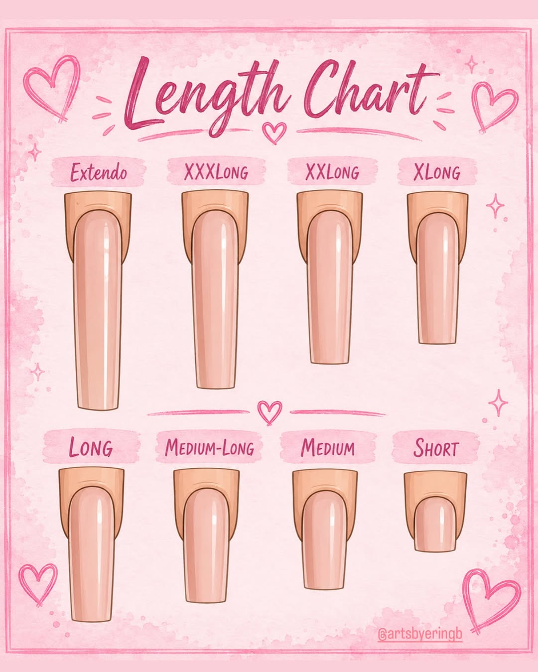 Nail sizing guide with detailed finger measurements